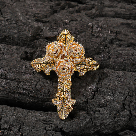 Moissanite Roses Around the Cross Pendant